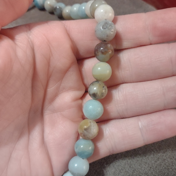 Natural 10mm Blue Round Amazonite Gemstone Bead Necklace - Picture 12 of 14